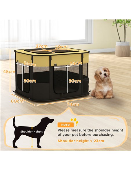 PawHut Foldable Dog Pen with Storage Bag for Indoor/Outdoor Use, Portable Pet playpen, with Ground Stakes - Yellow - pic 142168 | FastDaddyshop