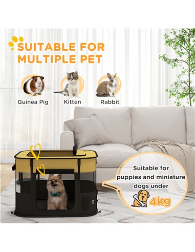 PawHut Foldable Dog Pen with Storage Bag for Indoor/Outdoor Use, Portable Pet playpen, with Ground Stakes - Yellow