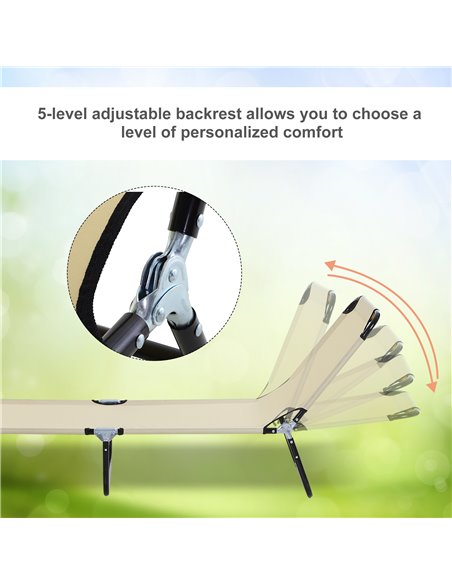 Outsunny Portable Folding Sun Lounger with 5-Position Adjustable Backrest, Beige - pic 14217 | FastDaddyshop
