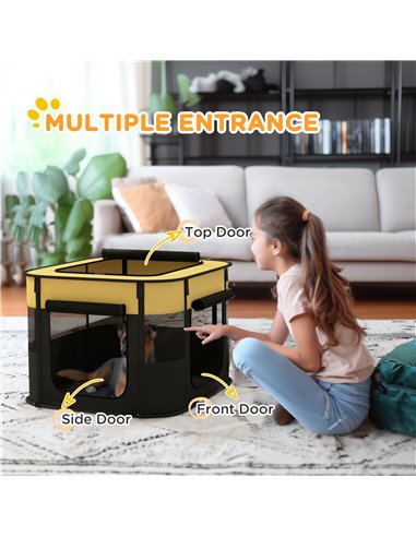 PawHut Foldable Dog Pen with Storage Bag for Indoor/Outdoor Use, Portable Pet playpen, with Ground Stakes - Yellow