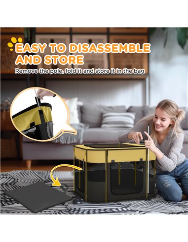 PawHut Foldable Dog Pen with Storage Bag for Indoor/Outdoor Use, Portable Pet playpen, with Ground Stakes - Yellow