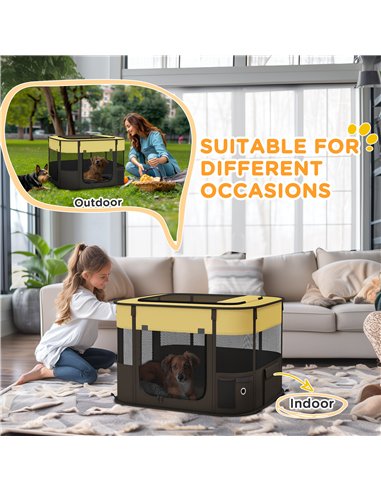 PawHut Foldable Dog Pen with Storage Bag for Indoor/Outdoor Use, Portable Pet playpen, with Ground Stakes - Yellow