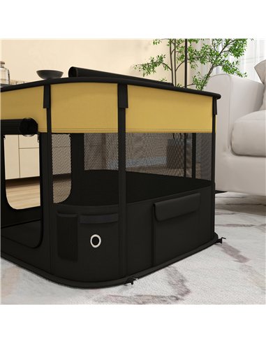 PawHut Foldable Dog Pen with Storage Bag for Indoor/Outdoor Use, Portable Pet playpen, with Ground Stakes - Yellow