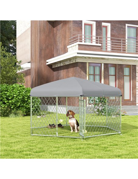 PawHut Dog Kennel and Run with Lockable Door, for Garden, Patio, Terrace, Large Dogs, 2.1 x 1.85 x 1.5m - pic 142176 | FastDaddyshop