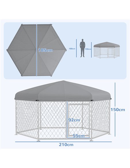 PawHut Dog Kennel and Run with Lockable Door, for Garden, Patio, Terrace, Large Dogs, 2.1 x 1.85 x 1.5m - pic 142177 | FastDaddyshop
