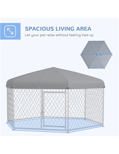 PawHut Dog Kennel and Run with Lockable Door, for Garden, Patio, Terrace, Large Dogs, 2.1 x 1.85 x 1.5m