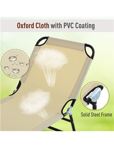 Outsunny Portable Folding Sun Lounger with 5-Position Adjustable Backrest, Beige