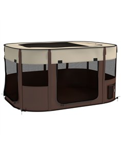 PawHut Foldable Dog Pen with Storage Bag for Indoor/Outdoor Use, Portable Pet playpen, with Ground Stakes - Brown