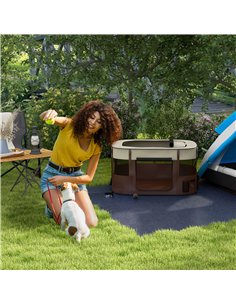 PawHut Foldable Dog Pen with Storage Bag for Indoor/Outdoor Use, Portable Pet playpen, with Ground Stakes - Brown 2