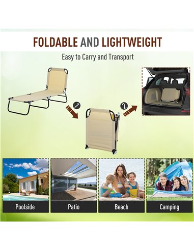 Outsunny Portable Folding Sun Lounger with 5-Position Adjustable Backrest, Beige
