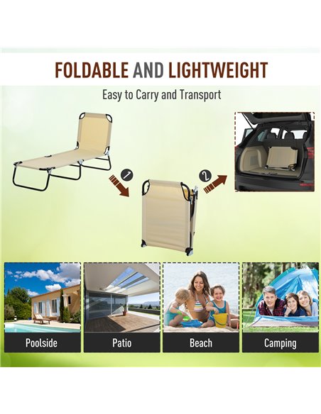 Outsunny Portable Folding Sun Lounger with 5-Position Adjustable Backrest, Beige - pic 14219 | FastDaddyshop