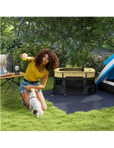 PawHut Foldable Dog Pen with Storage Bag for Indoor/Outdoor Use, Portable Pet playpen, with Ground Stakes - Yellow 2