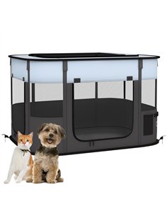 PawHut Foldable Dog Pen with Storage Bag for Indoor/Outdoor Use, Portable Pet playpen, with Ground Stakes - Grey