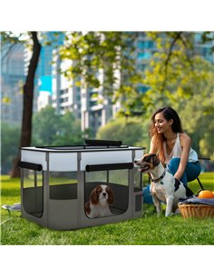 PawHut Foldable Dog Pen with Storage Bag for Indoor/Outdoor Use, Portable Pet playpen, with Ground Stakes - Grey 2