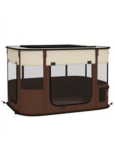 PawHut Foldable Dog Pen with Storage Bag for Indoor/Outdoor Use, Portable Pet playpen, with Ground Stakes - Brown