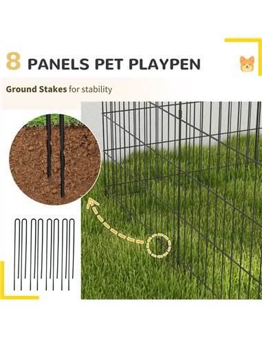 PawHut 8 Panel DIY Dog Pen with Door, for Dogs, Small Animals, Indoor/Outdoor Use, 76cm High