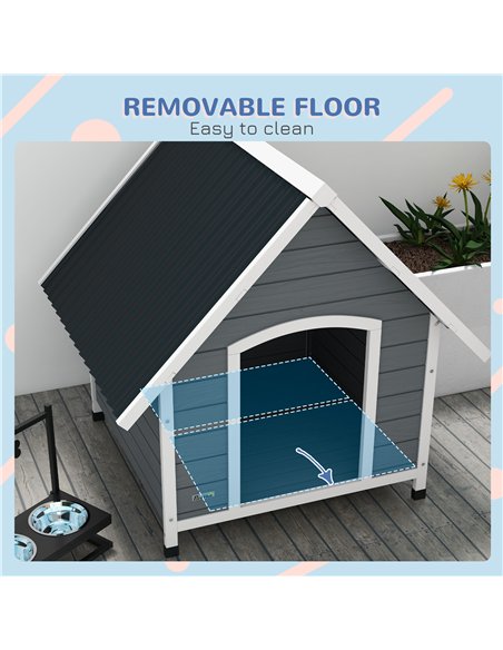 PawHut Outdoor Dog Kennel, Wooden Dog House, with Removable Floor, Anti-Corrosion Wood, for Large Dogs, 106.5H x 110W x 98Dcm - pic 142251 | FastDaddyshop