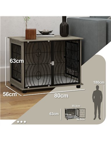 PawHut Indoor Dog Crate Furniture End Table w/ Plush Washable Cushion, Lockable Door, for Medium Dogs