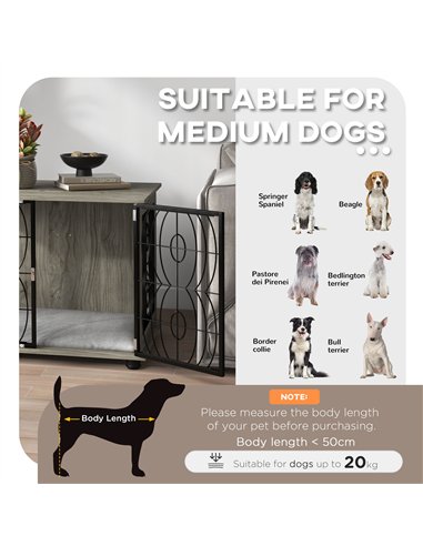 PawHut Indoor Dog Crate Furniture End Table w/ Plush Washable Cushion, Lockable Door, for Medium Dogs