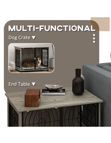 PawHut Indoor Dog Crate Furniture End Table w/ Plush Washable Cushion, Lockable Door, for Medium Dogs