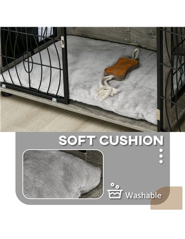 PawHut Indoor Dog Crate Furniture End Table w/ Plush Washable Cushion, Lockable Door, for Medium Dogs