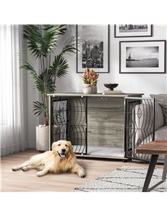 PawHut Dog Crate Furniture End Table w/ Plush Washable Cushion, Lockable Door, for Large Dogs 2