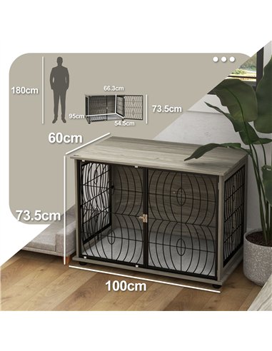PawHut Dog Crate Furniture End Table w/ Plush Washable Cushion, Lockable Door, for Large Dogs