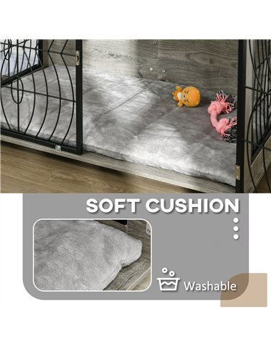 PawHut Dog Crate Furniture End Table w/ Plush Washable Cushion, Lockable Door, for Large Dogs