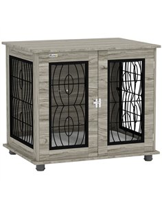 PawHut Indoor Dog Crate Furniture End Table with Soft Washable Cushion, Lockable Front Door, for Medium Dogs - Black