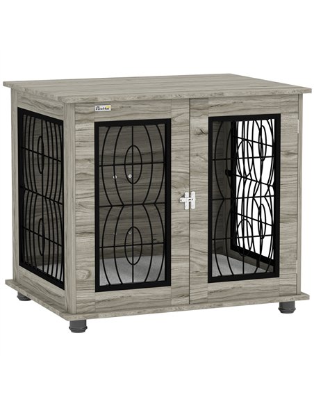 PawHut Indoor Dog Crate Furniture End Table with Soft Washable Cushion, Lockable Front Door, for Medium Dogs - Black - pic 142283 | FastDaddyshop
