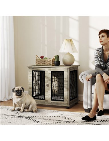 PawHut Indoor Dog Crate Furniture End Table with Soft Washable Cushion, Lockable Front Door, for Medium Dogs - Black