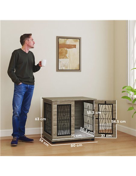 PawHut Indoor Dog Crate Furniture End Table with Soft Washable Cushion, Lockable Front Door, for Medium Dogs - Black - pic 142285 | FastDaddyshop