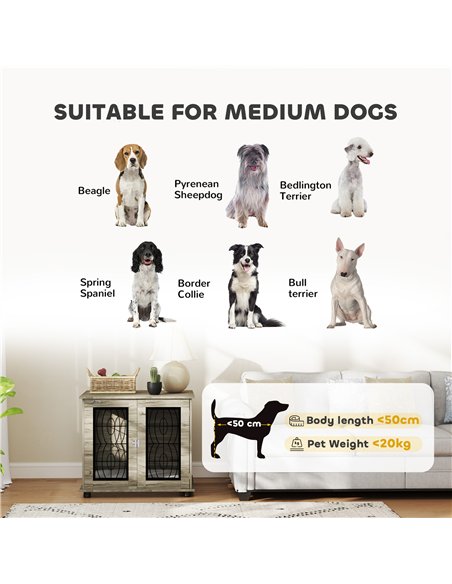 PawHut Indoor Dog Crate Furniture End Table with Soft Washable Cushion, Lockable Front Door, for Medium Dogs - Black - pic 142286 | FastDaddyshop