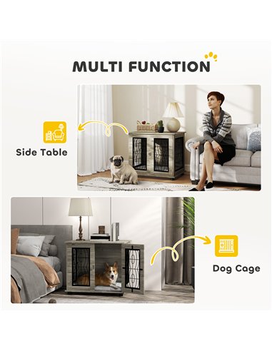 PawHut Indoor Dog Crate Furniture End Table with Soft Washable Cushion, Lockable Front Door, for Medium Dogs - Black