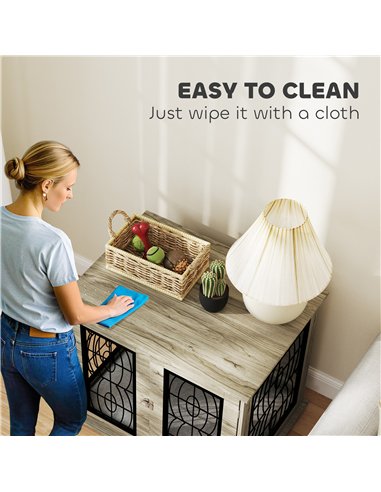 PawHut Indoor Dog Crate Furniture End Table with Soft Washable Cushion, Lockable Front Door, for Medium Dogs - Black