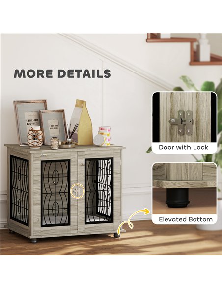 PawHut Indoor Dog Crate Furniture End Table with Soft Washable Cushion, Lockable Front Door, for Medium Dogs - Black - pic 142290 | FastDaddyshop