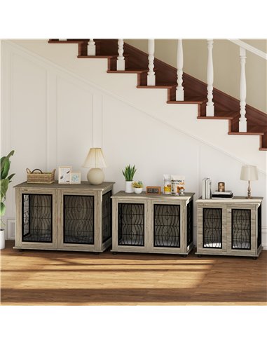 PawHut Indoor Dog Crate Furniture End Table with Soft Washable Cushion, Lockable Front Door, for Medium Dogs - Black