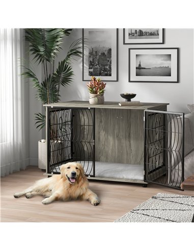 PawHut Dog Crate Furniture End Table w/ Plush Washable Cushion, Lockable Door, for Extra Large Dogs