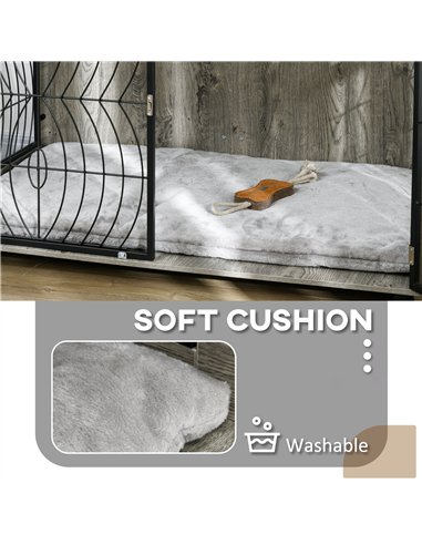 PawHut Dog Crate Furniture End Table w/ Plush Washable Cushion, Lockable Door, for Extra Large Dogs