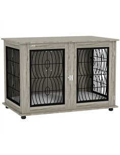 PawHut Indoor Dog Crate Furniture End Table with Soft Washable Cushion, Lockable Front Door, for Extra Large Dogs - Grey