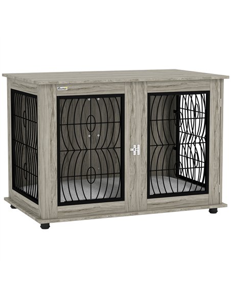 PawHut Indoor Dog Crate Furniture End Table with Soft Washable Cushion, Lockable Front Door, for Extra Large Dogs - Grey - pic 142301 | FastDaddyshop