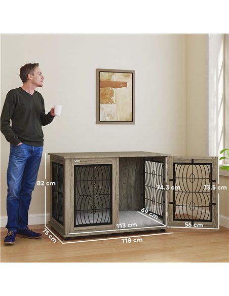 PawHut Indoor Dog Crate Furniture End Table with Soft Washable Cushion, Lockable Front Door, for Extra Large Dogs - Grey - pic 142303 | FastDaddyshop