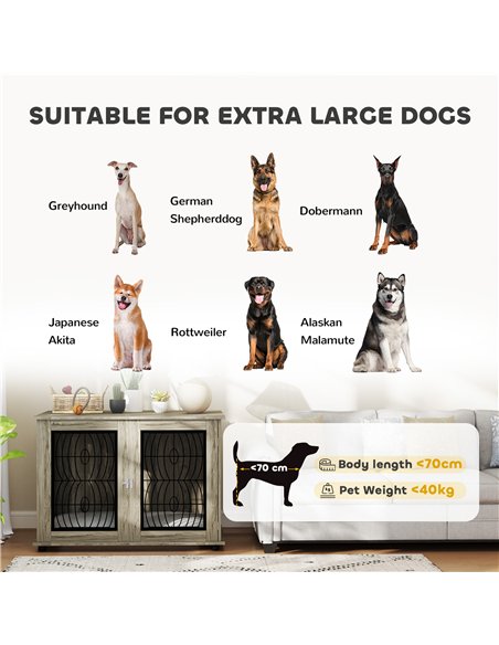 PawHut Indoor Dog Crate Furniture End Table with Soft Washable Cushion, Lockable Front Door, for Extra Large Dogs - Grey - pic 142304 | FastDaddyshop