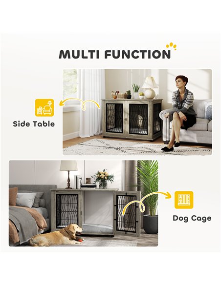 PawHut Indoor Dog Crate Furniture End Table with Soft Washable Cushion, Lockable Front Door, for Extra Large Dogs - Grey - pic 142305 | FastDaddyshop