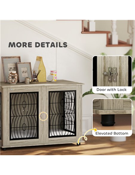 PawHut Indoor Dog Crate Furniture End Table with Soft Washable Cushion, Lockable Front Door, for Extra Large Dogs - Grey - pic 142308 | FastDaddyshop
