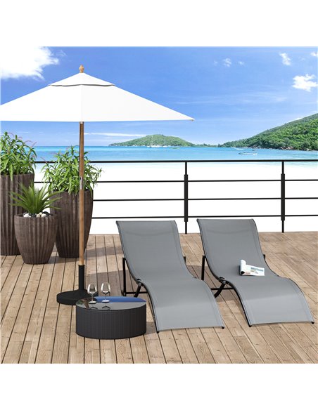 Outsunny Set of 2 S-shaped Foldable Lounge Chair Sun Lounger Reclining Outdoor Chair for Patio Beach Garden Grey - pic 14231 | FastDaddyshop