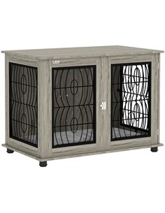 PawHut Indoor Dog Crate Furniture End Table with Soft Washable Cushion, Lockable Front Door, for Large Dogs - Grey