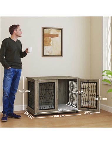 PawHut Indoor Dog Crate Furniture End Table with Soft Washable Cushion, Lockable Front Door, for Large Dogs - Grey