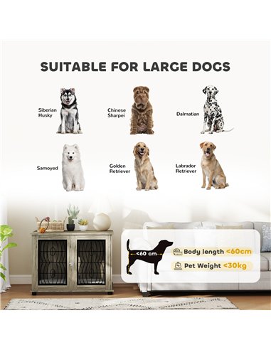 PawHut Indoor Dog Crate Furniture End Table with Soft Washable Cushion, Lockable Front Door, for Large Dogs - Grey