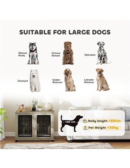 PawHut Indoor Dog Crate Furniture End Table with Soft Washable Cushion, Lockable Front Door, for Large Dogs - Grey - pic 142313 | FastDaddyshop